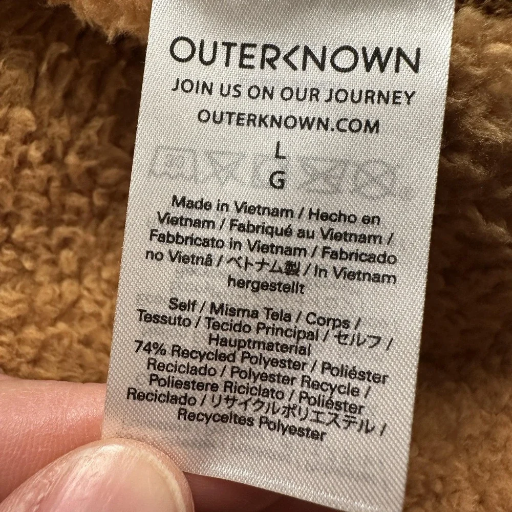 Outerknown Skyline Sherpa Fleece Shirt Jacket Mens L Brown Snap Front Shacket